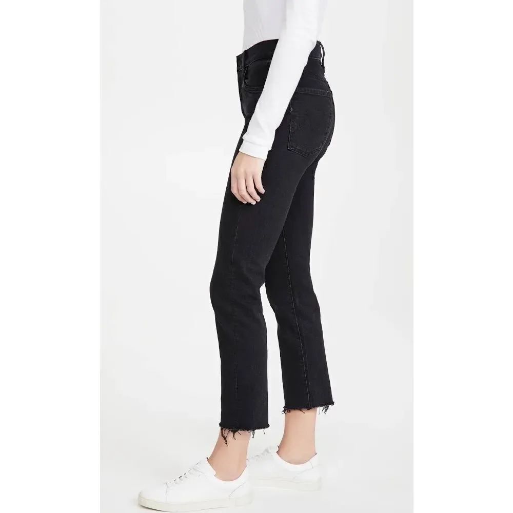 Mother The Scrapper Cuff Ankle Fray Who's Sorry Now Jeans in Black Sz 26